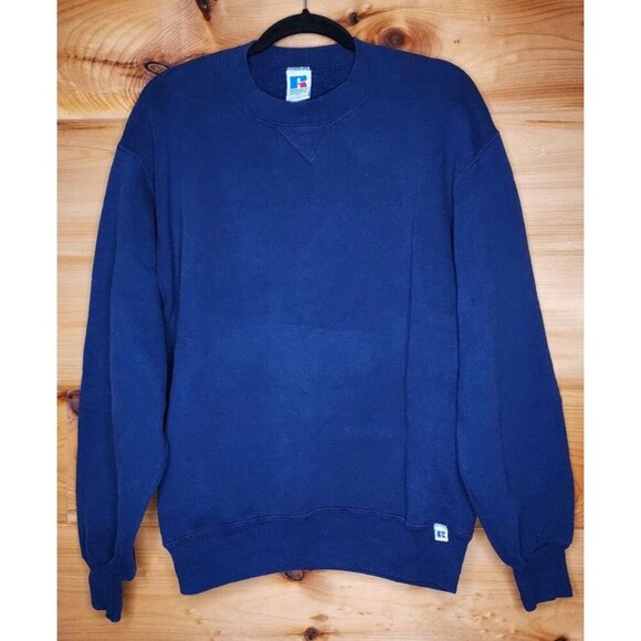 Vintage Russell Athletic Crewneck Sweatshirt Men's Medium Solid Blue Made in USA - Picture 9 of 13